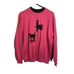 country store womens pink black cat long sleeve sweat shirt‎ size large